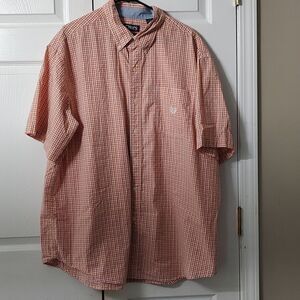 Chaps Easy Care orange white blue short sleeve button down shirt  Sz 2XB (Sz 44)